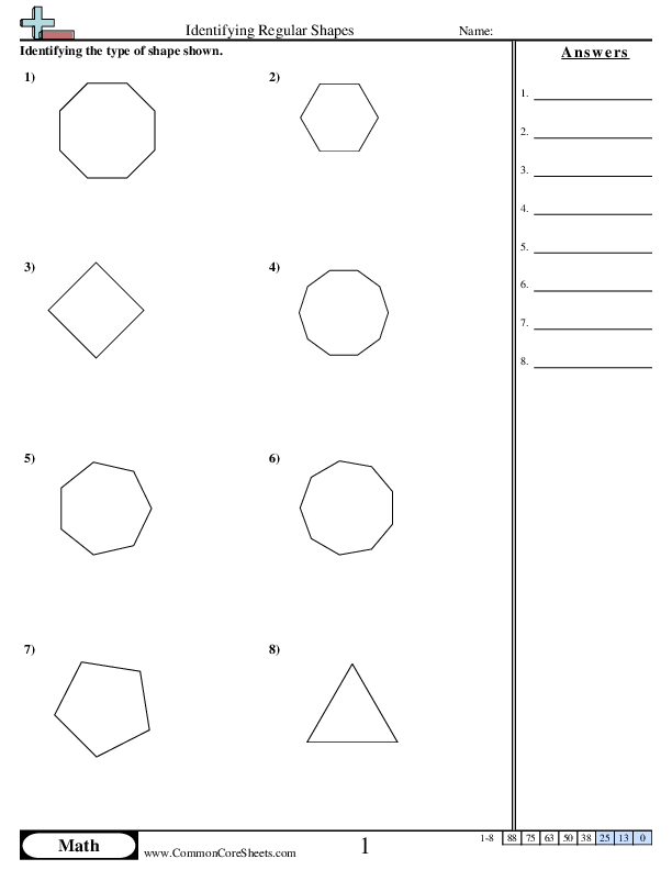 Shapes Worksheets - Regular Shapes (3,4,5,6,7,8,9 & 10 sides) worksheet